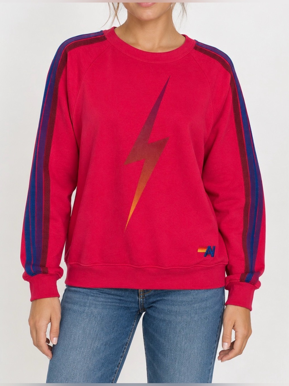 Aviator Nation Bolt 5 Stripe Crew Sweatshirt Pink Size Small - Picture 1 of 8